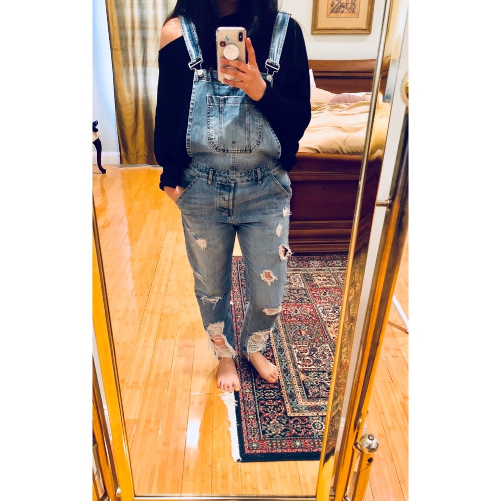 Zara destroyed denim overalls size small